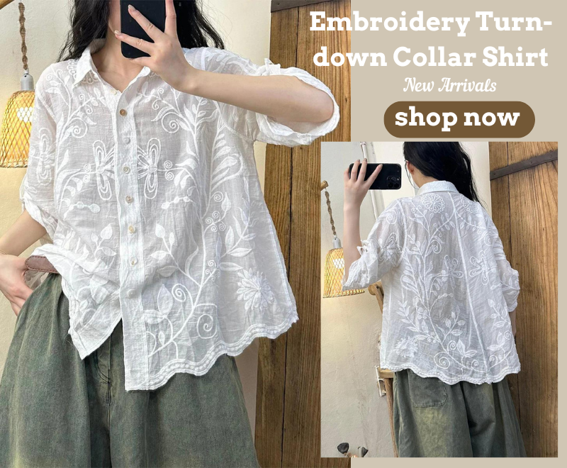 Embroidery Turn-down Collar Shirt